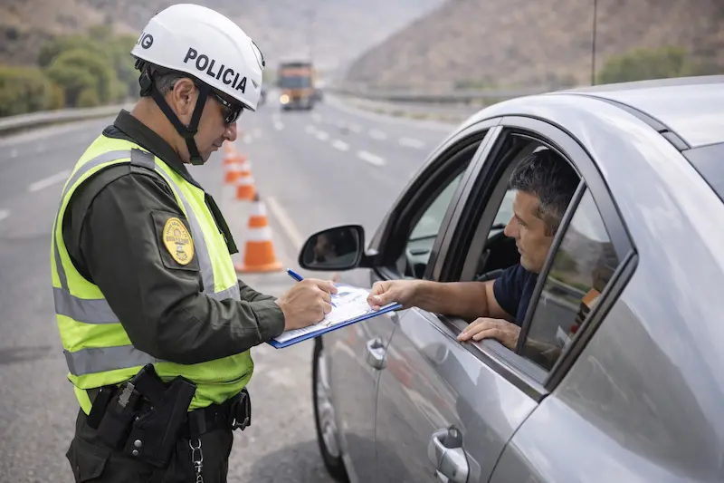 conductor recibiendo multa de tránsito por infracción a las normas de circulación